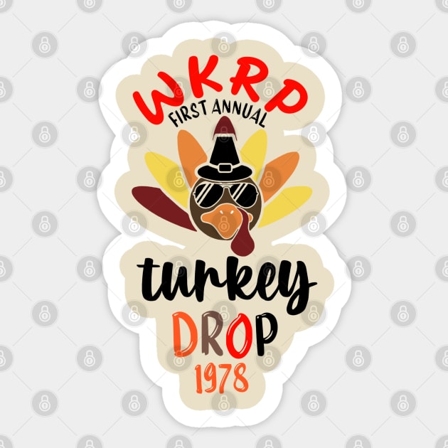 WKRP Turkey drop t-shirt Sticker by Sons'tore